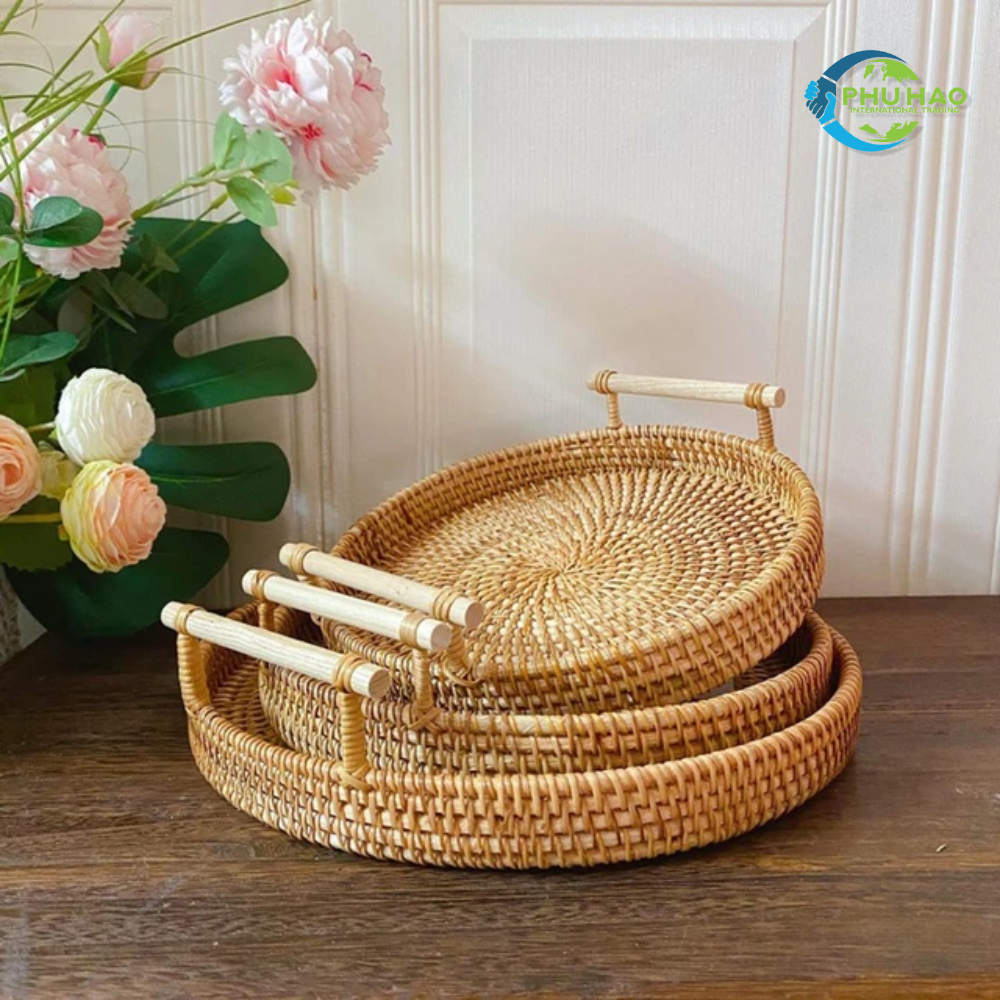 202004 Affordable Rattan Tray with Handles