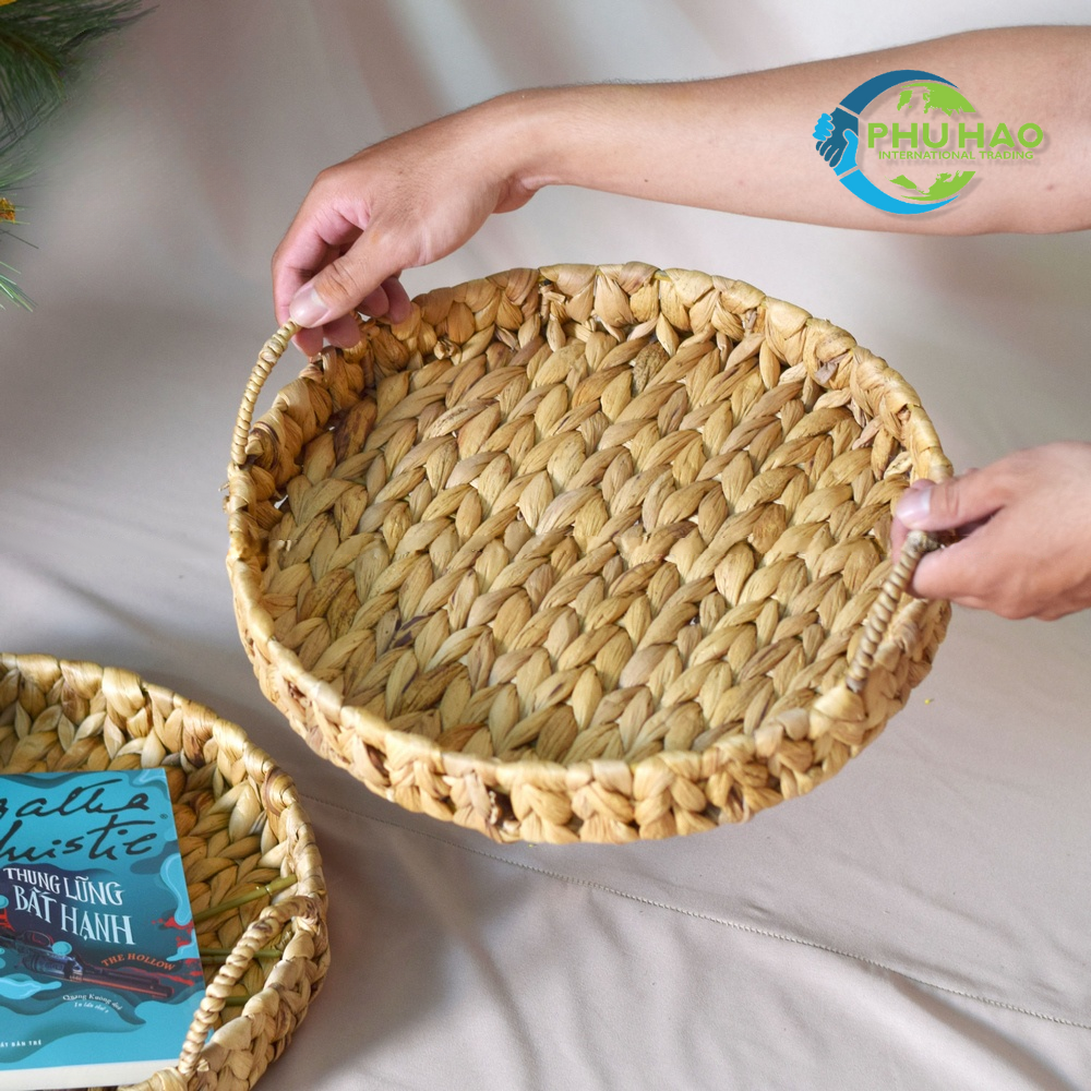 204001 Sturdy Round Water Hyacinth Tray with Handles – Vietnam Handicraft
