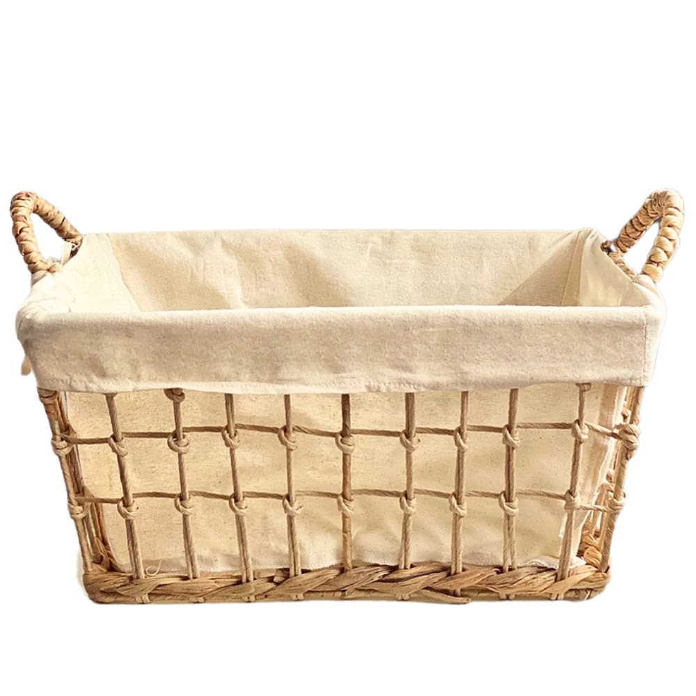 open woven water hyacinth basket