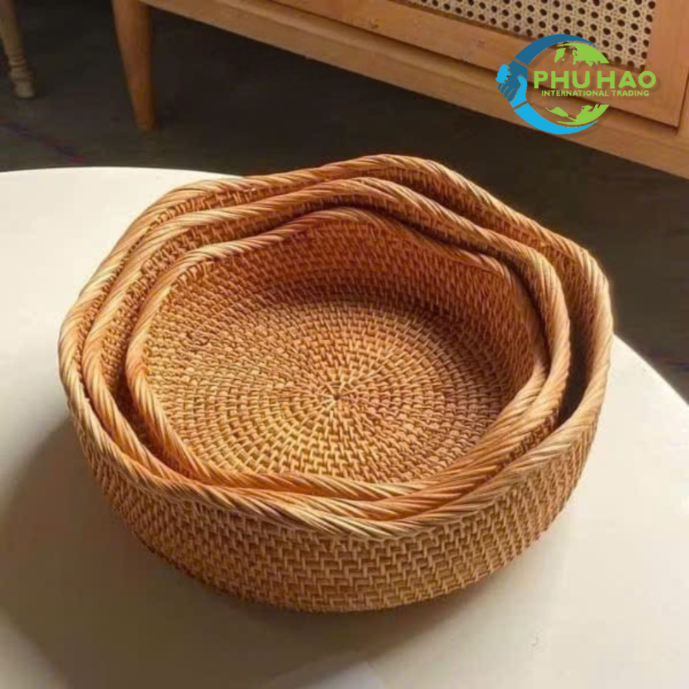 102008 Wavy Circular Rattan Basket High Quality