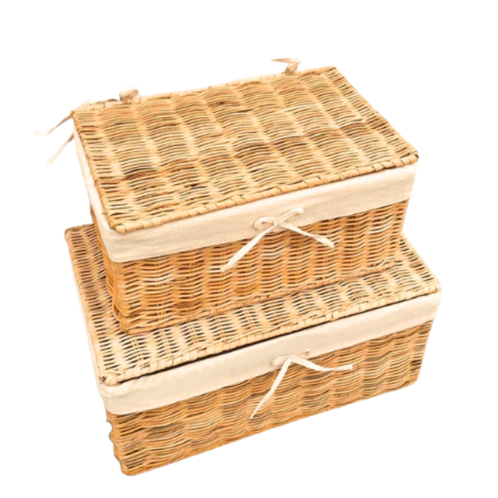102007 Rattan Basket With Lid And White Liner For Easy Use