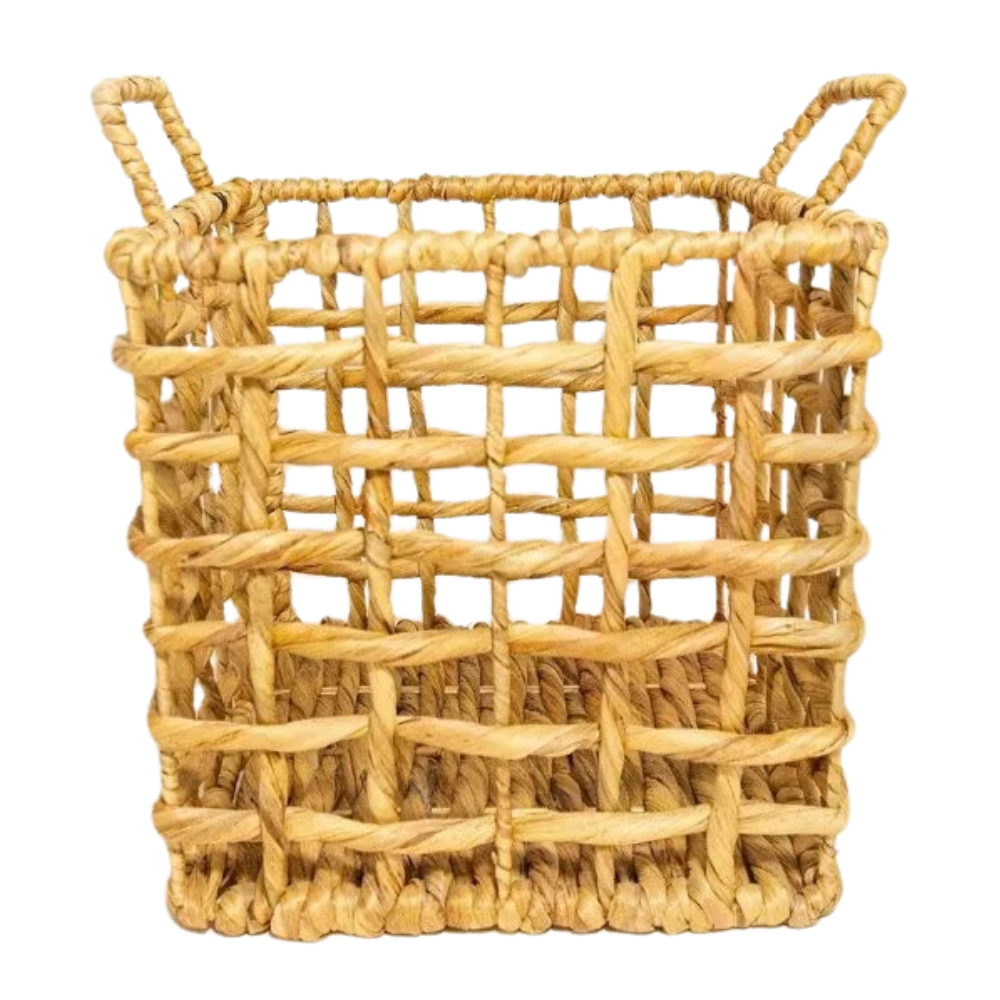 104005 Water Hyacinth Basket Square Iron Frame With Cotton Liner