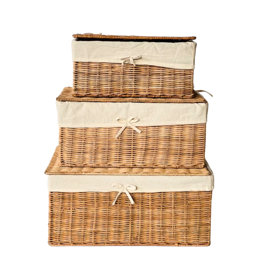 102007 Rattan Basket With Lid And White Liner For Easy Use