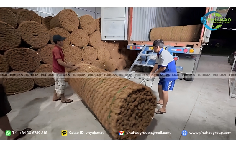 coir mat container loading process 40ft HC export standard