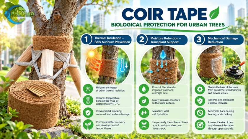Protective mechanism of coir tape on trees